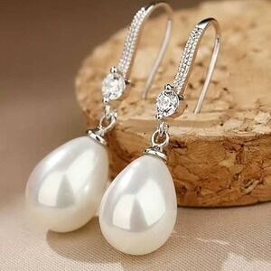White Water‎ Drop Imitation Pearl Shape Earrings Dangle